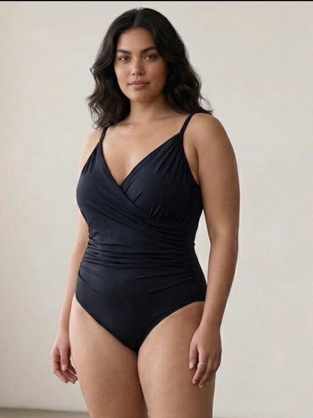 NEW! JANTZEN Classics One Piece Swimsuit Lined Draped Front Black Size 22W